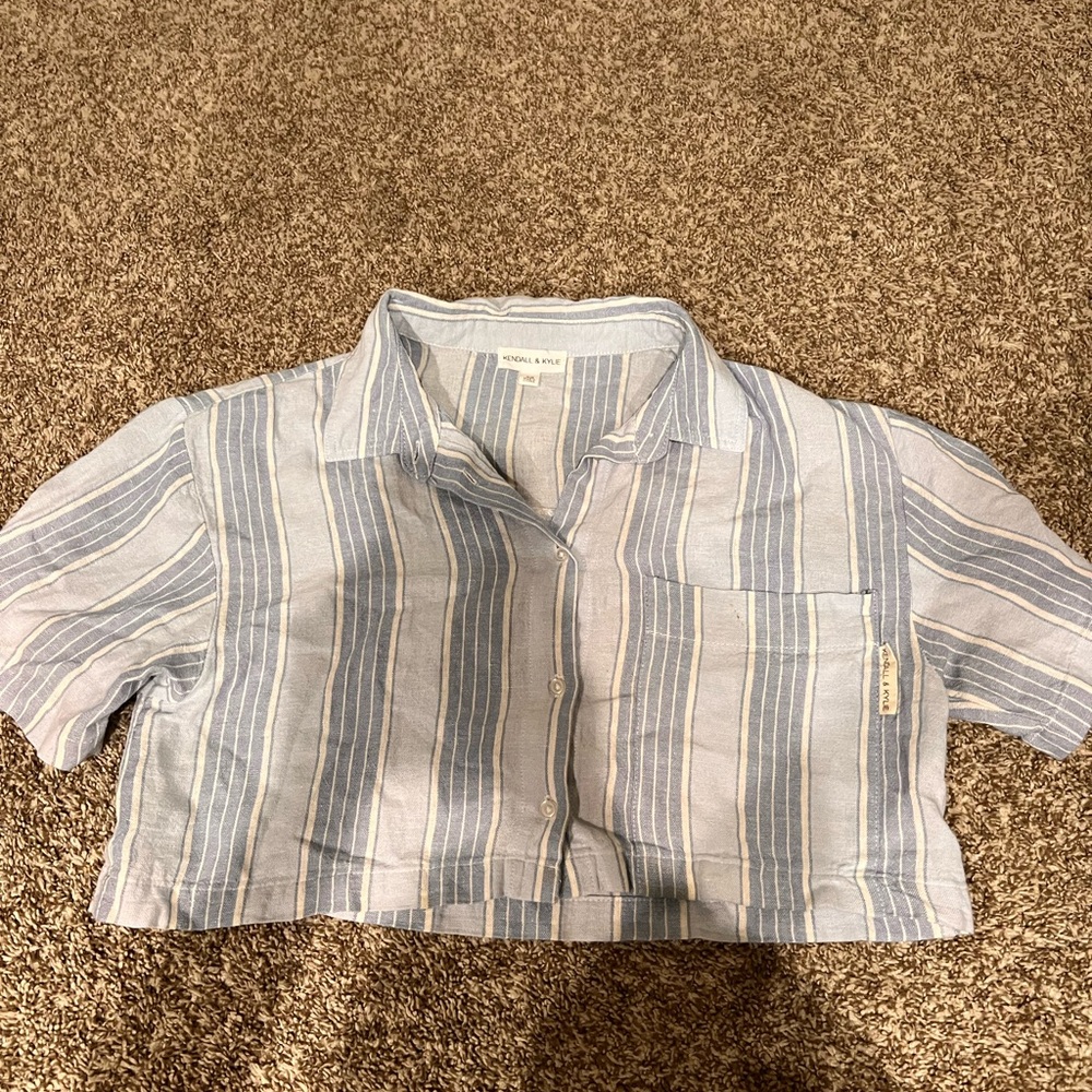 Kendall & Kylie Blue and White Button Down Shirt
